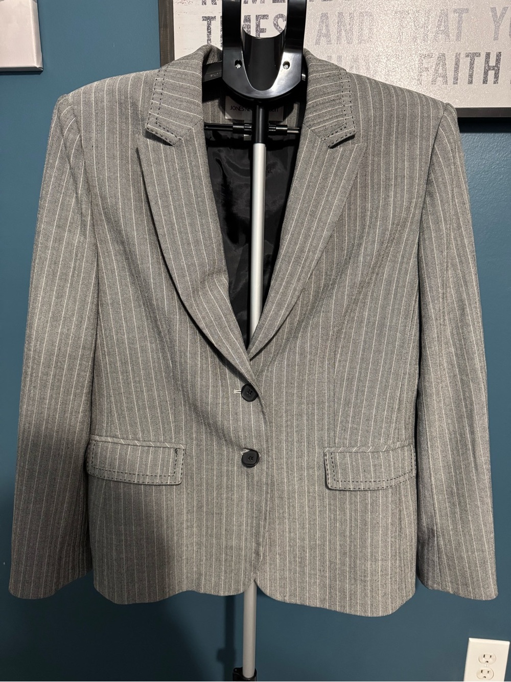 Jones New York Gray Pinstripe Blazer - Tailored Two-Button Jacket